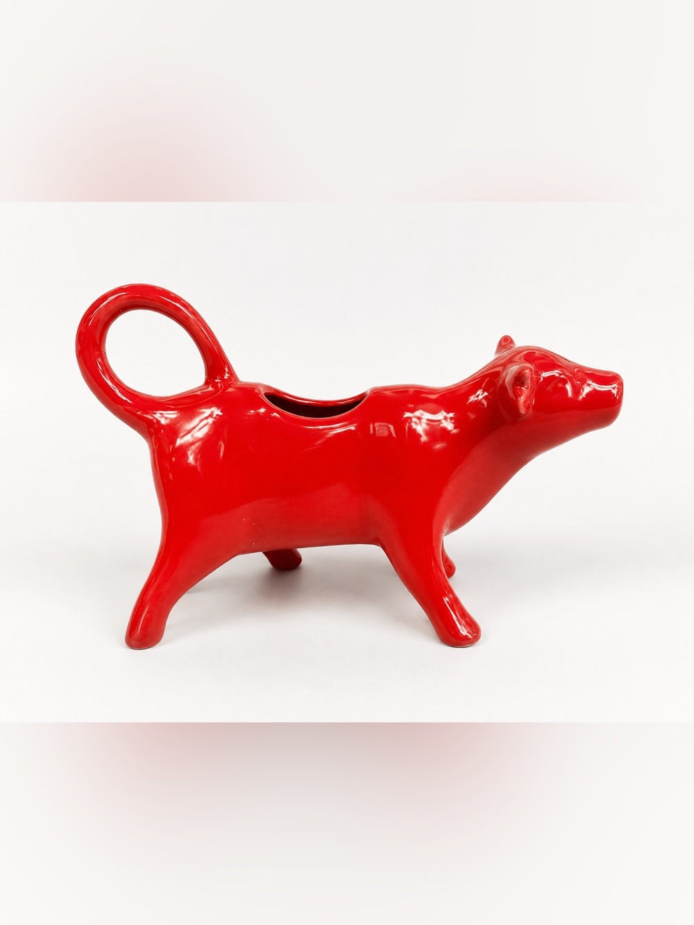 Mid Century Modern Red Ceramic Cow Creamer Pitcher Bull Figurine